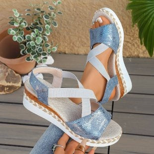 Damen Wedge-Sandalen mit elastischen Riemen und Komfortfütterung R&B