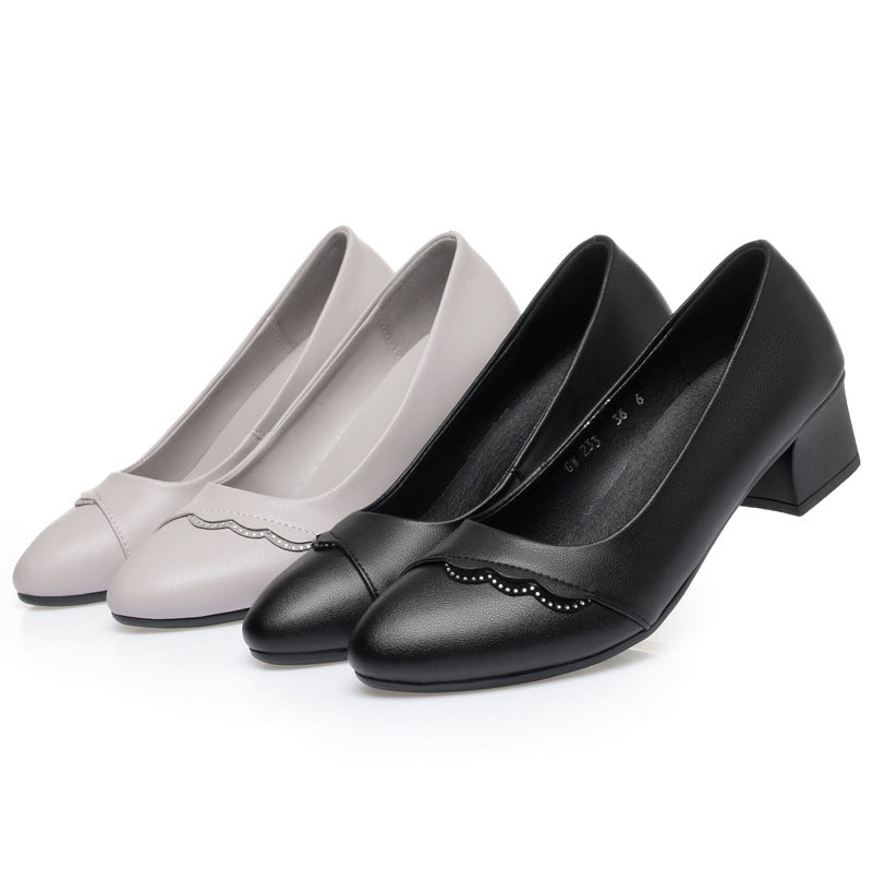 Damen Elegante Pumps mit zierlicher Wellenkante und komfortablem Blockabsatz R&B