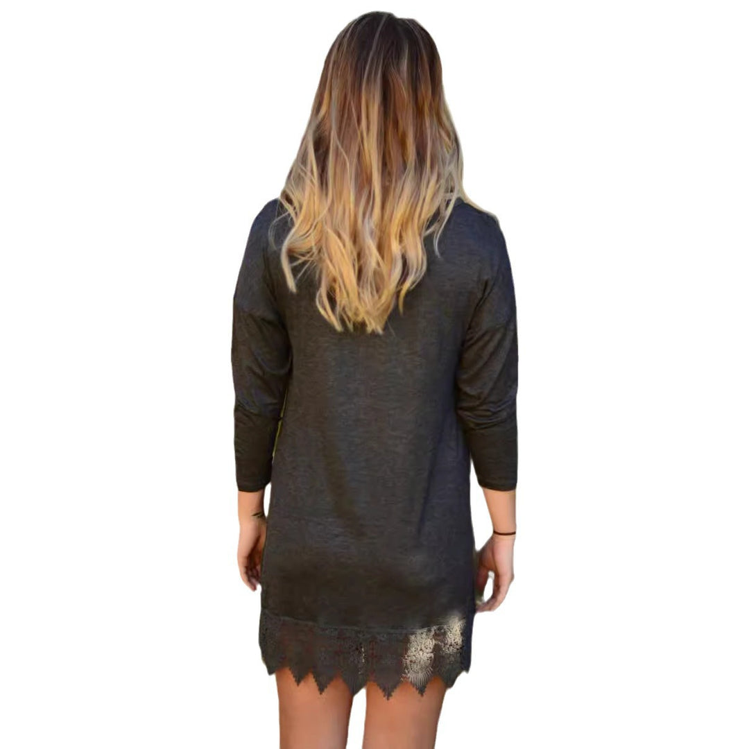 Damen Freizeitkleid mit eleganter Spitze und langem Arm R&B