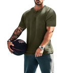 Herren lässiges Kurzarm-Henley-Shirt mit hochwertigem Baumwoll-Mix und praktischem Knopfdesign R&B