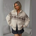 Damen Grobstrickjacke mit folkloristischem Muster und offenem Schnitt R&B