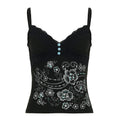 Damen Spitzentop mit floralem Design und dekorativen Knöpfen R&B