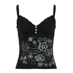 Damen Spitzentop mit floralem Design und dekorativen Knöpfen R&B