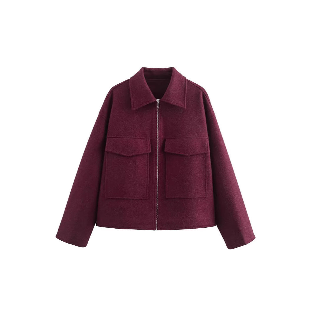 Damen lässige Overshirt-Jacke mit Taschen und Reißverschluss R&B