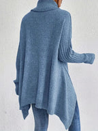 R&B | Rollkragenpullover Übergröße Passform Wollstrick Asymmetrischer Saum Gerippte Ärmel