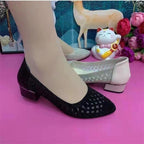 Damen elegante Ballerinas mit funkelndem Strass und komfortablem Blockabsatz R&B