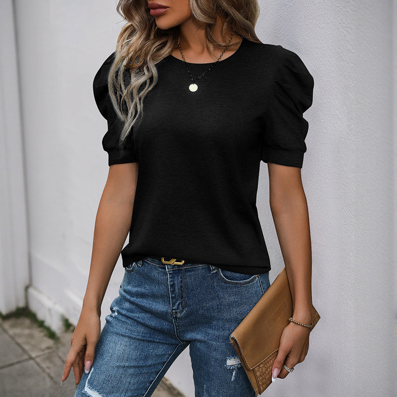R&B | Solide Farbe Blase Ärmel T-Shirt Frauen
