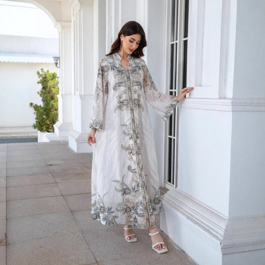 Damen Elegante Kaftan mit floralem Design und transparenten Ärmeln R&B