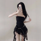 Damen Bodycon Kleid mit raffiniertem Rüschensaum und zusätzlichem Spitzenbesatz R&B