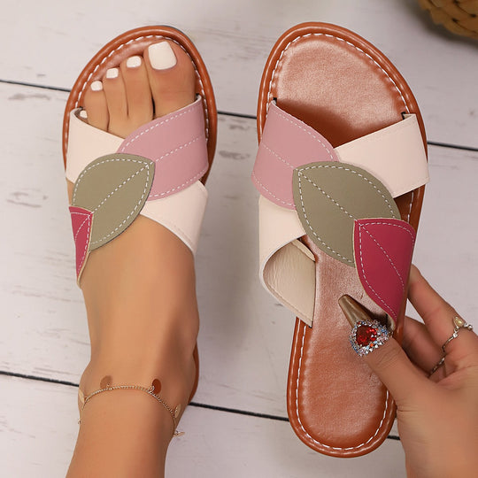 Damen Sommerliche Pantoletten mit modischem Blätter-Design R&B