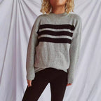 Damen lässiger Strickpullover mit modischen Streifen R&B