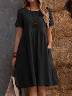 R&B | Lose Tasche einfarbig Rundhalsausschnitt Kleid