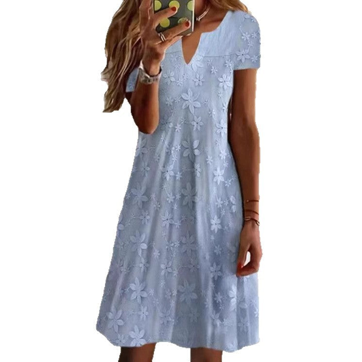Damen Freizeitkleid mit floralem Stickdesign und V-Ausschnitt R&B
