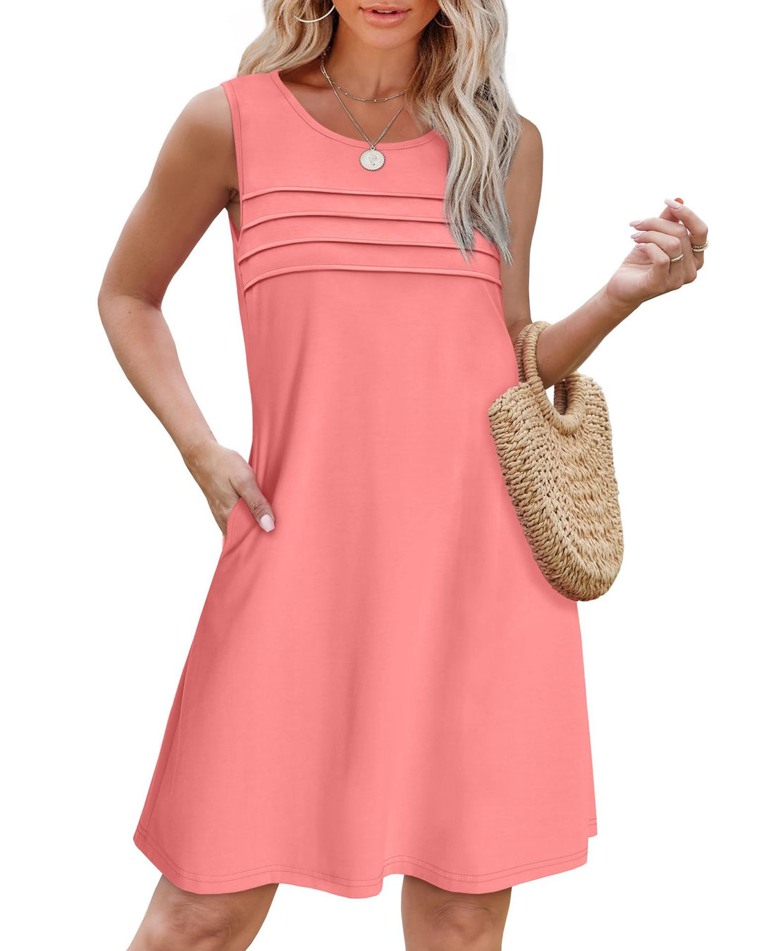 Damen Sommerkleid mit eleganter Faltenstruktur und praktischen Eingrifftaschen R&B