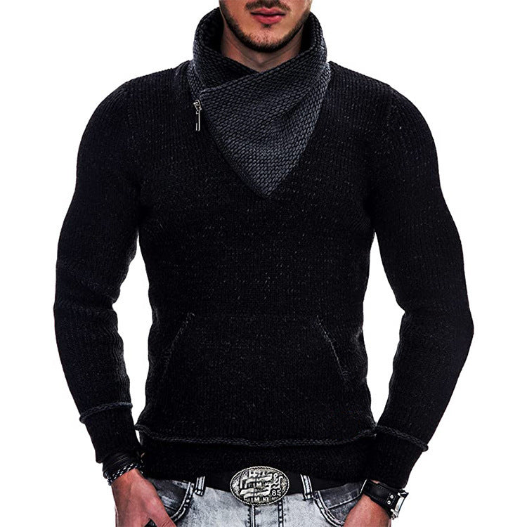 Herren modischer Pullover mit breitem Kragen und innovativer Zip-Detail R&B