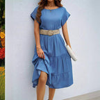 Damen Midikleid mit voluminösem Rock und eleganten Rüschendetails R&B