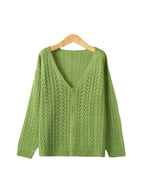 Damen Strickcardigan mit luftiger Lochmusterung und V-Ausschnitt