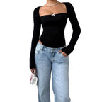 Damen Figurbetontes Langarm-Body mit elegantem Ausschnitt R&B