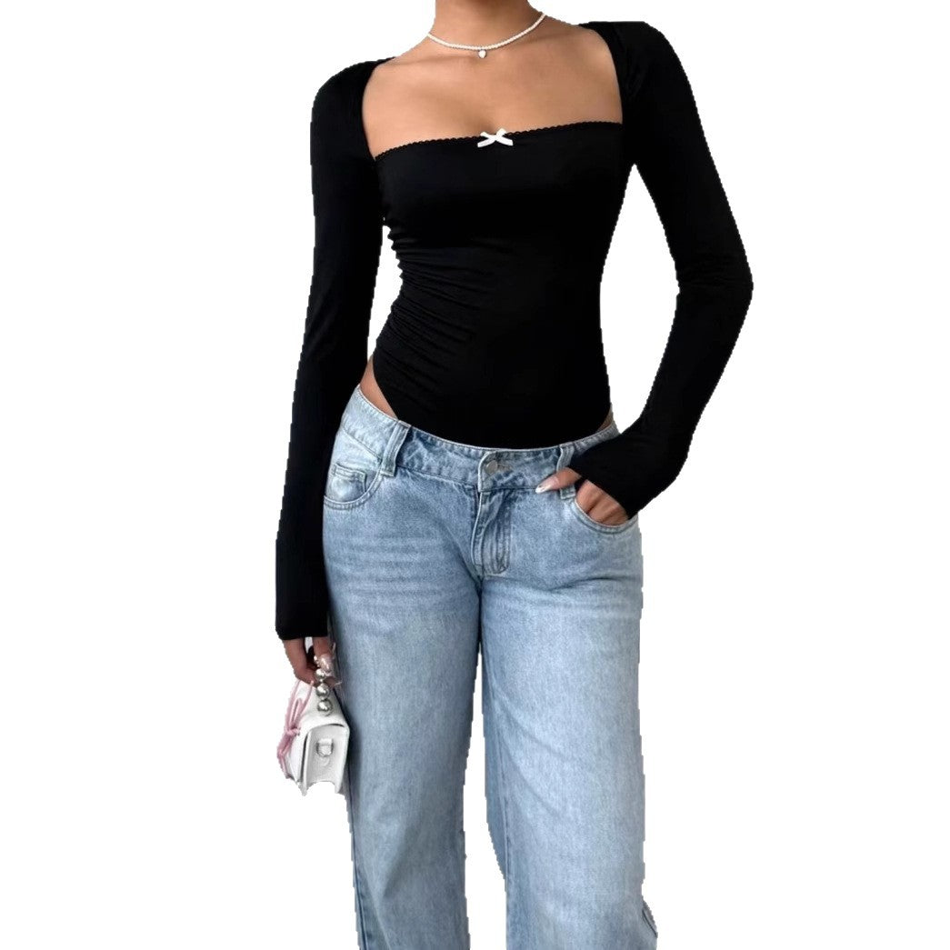 Damen Figurbetontes Langarm-Body mit elegantem Ausschnitt R&B