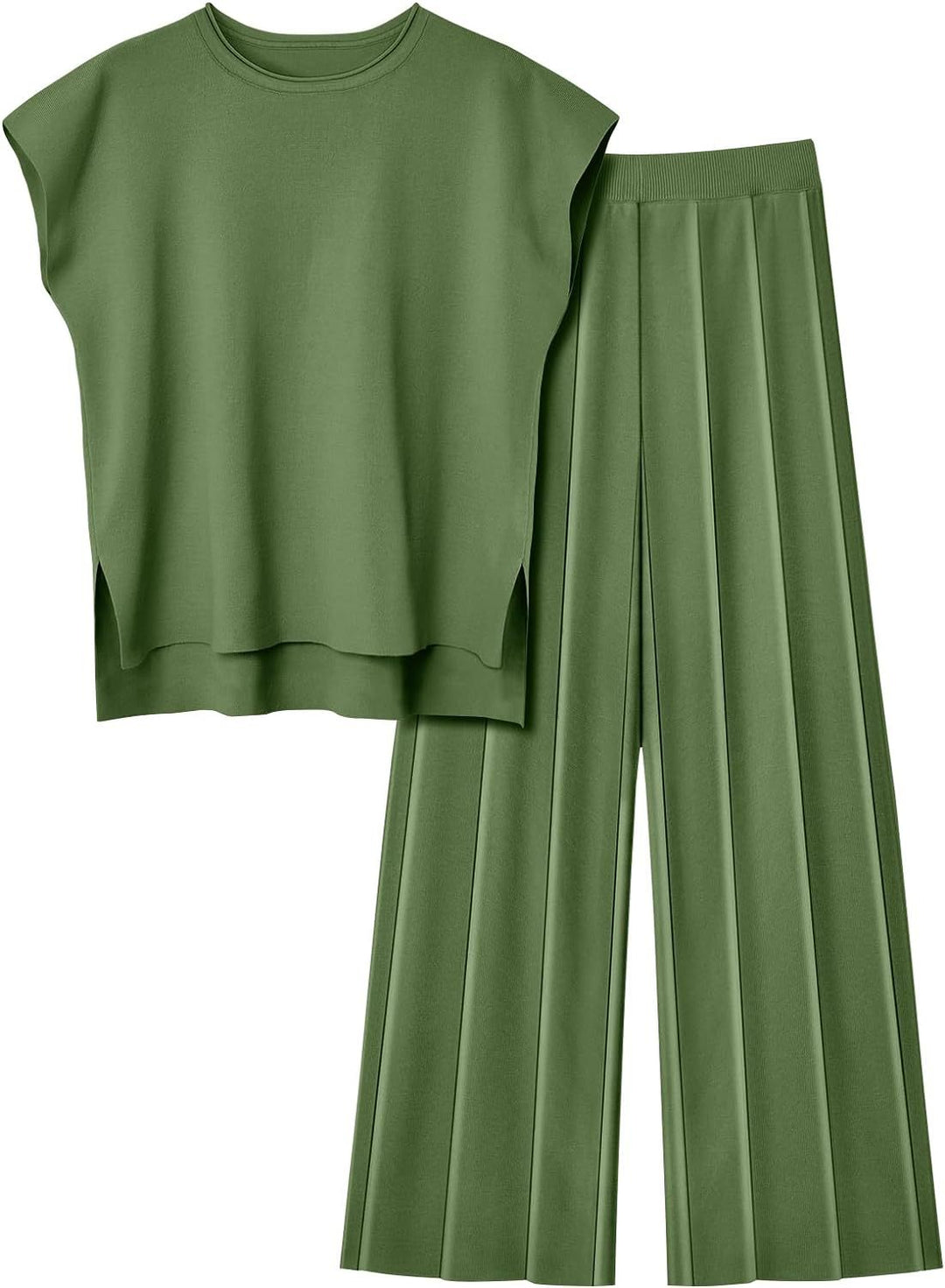 Damen elegantes Set mit kurzärmligem Oberteil und plissierter Hose R&B