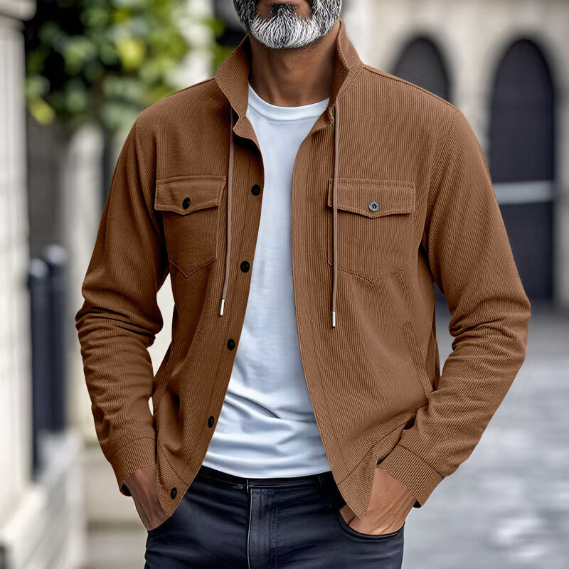 Herren Cordjacke mit vertikaler Struktur und praktischen Brusttaschen R&B