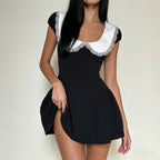 Damen Kleid im Vintage-Stil mit Spitzenkragen und weitem Rock R&B