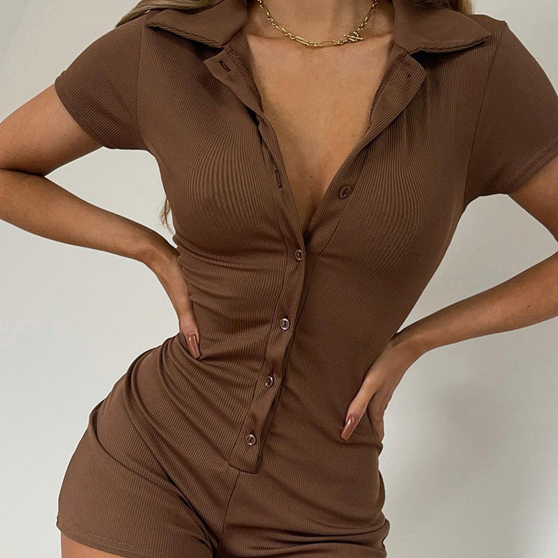 Damen figurbetonter Playsuit mit Knöpfen und kurzer Beinlänge R&B