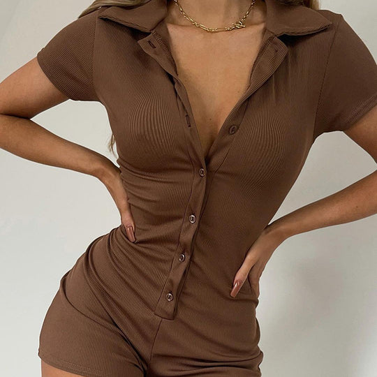 Damen figurbetonter Playsuit mit Knöpfen und kurzer Beinlänge R&B