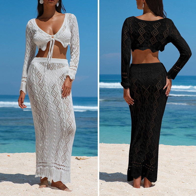 Damen Strick-Maxi-Set mit verstellbarem Bund und Schleifenverschluss R&B