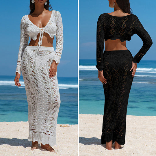 Damen Strick-Maxi-Set mit verstellbarem Bund und Schleifenverschluss R&B