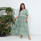 Damen Maxikleid mit floralem Design und V-Ausschnitt R&B