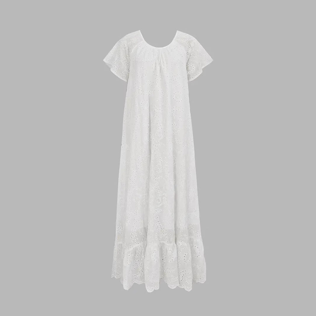 Damen Freizeitkleid mit luftigen Volants und einzigartigem Lochmuster R&B