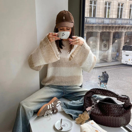 Damen Grober Strickpullover mit weitem Schnitt und breiten Ärmeln R&B