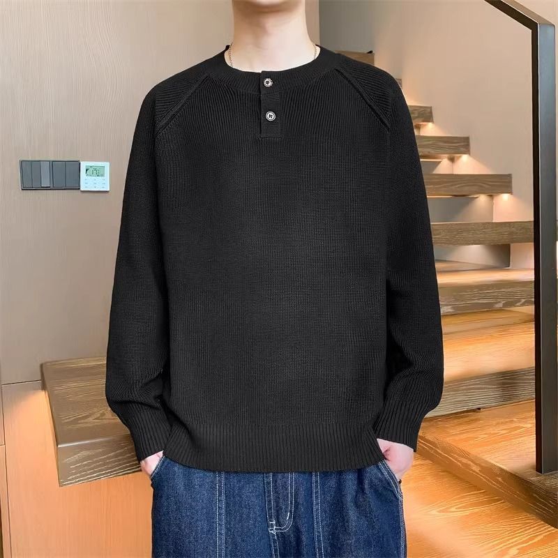 Herren Strickpullover mit umschaltbarem Kragen und hochwertiger Textur R&B
