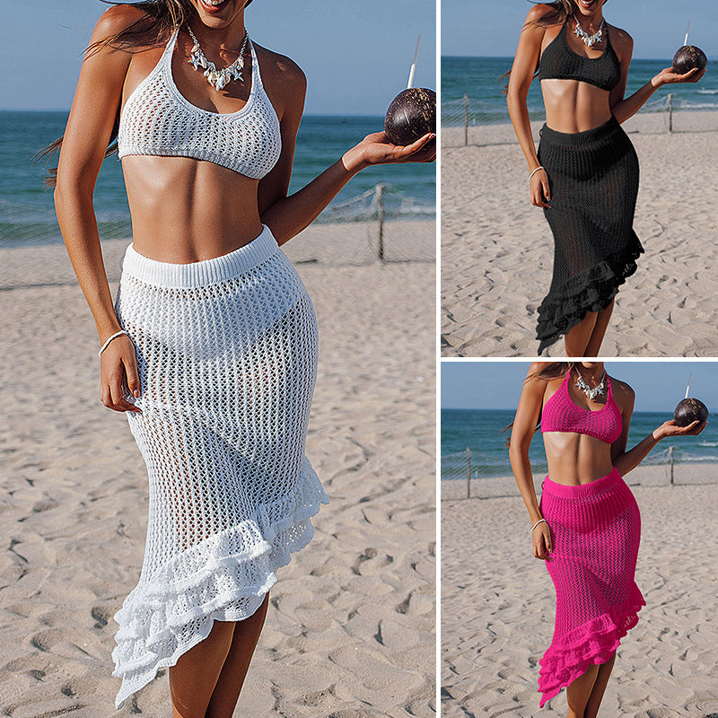 Damen Häkel-Bikiniset mit asymmetrischem Rock und Fransen R&B