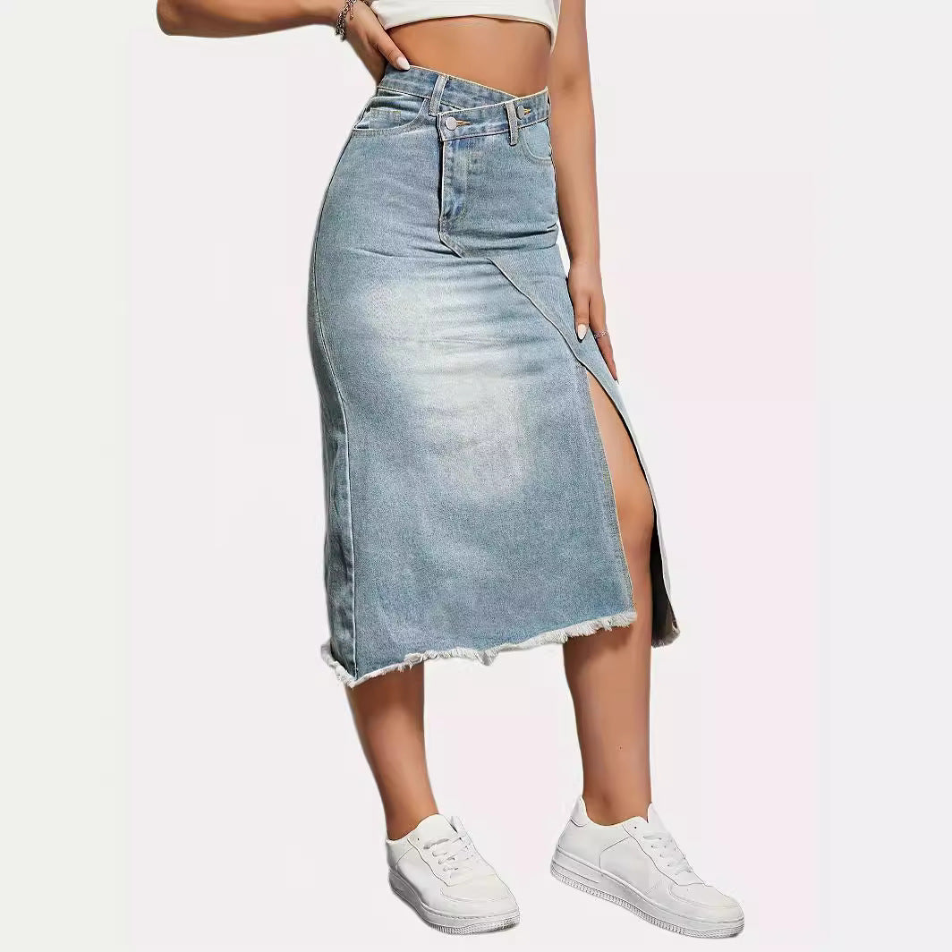 Damen Jeansrock mit asymmetrischem Schnitt und hohen Seitenschlitzen R&B