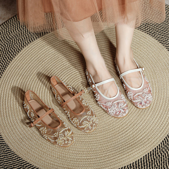 Damen Ballerinas mit floralem Stickereibesatz R&B