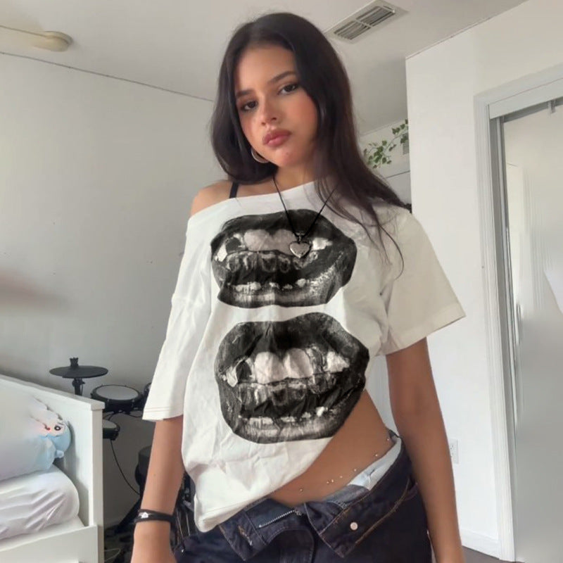 Damen T-Shirt mit glitzerndem Kreuzdesign und lässigem Schnitt R&B