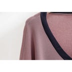 Damen elegantes Strick-Kombinationsset mit tiefem V-Ausschnitt und Kontrastdetails R&B