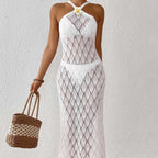 Damen Häkel-Maxikleid mit einem eleganten Blumendetail R&B