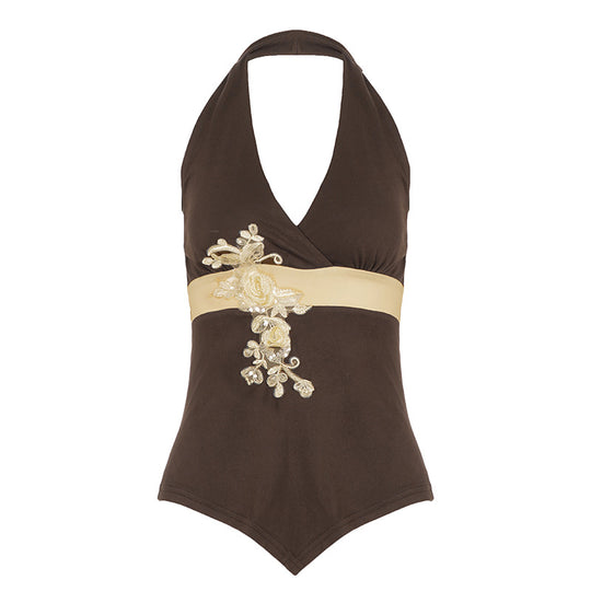 Damen Elegant geschnittenes Badeoutfit mit Blumenstickerei R&B