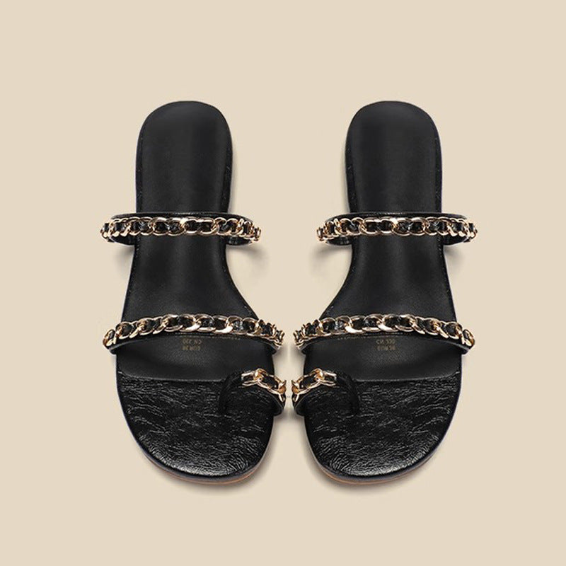 Damen Designer Zehensteg-Sandalen mit elegantem Kettenakzent R&B