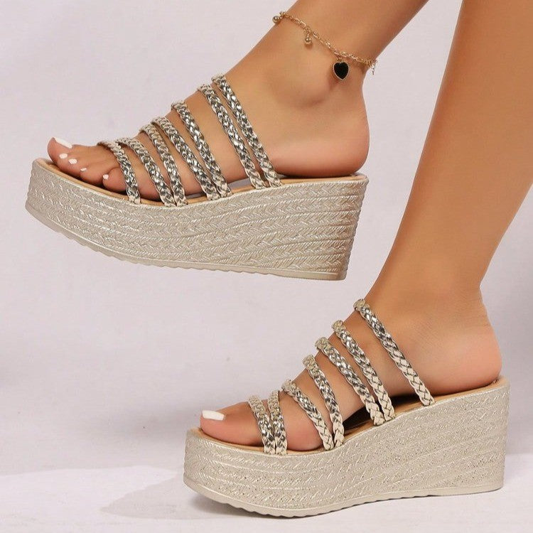 Damen Plateau-Sandalen mit geflochtenem Riemen-Detail R&B