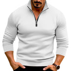 Herren nan taillierter Feinstrickpullover mit kurzem Reißverschluss und Stehkragen R&B