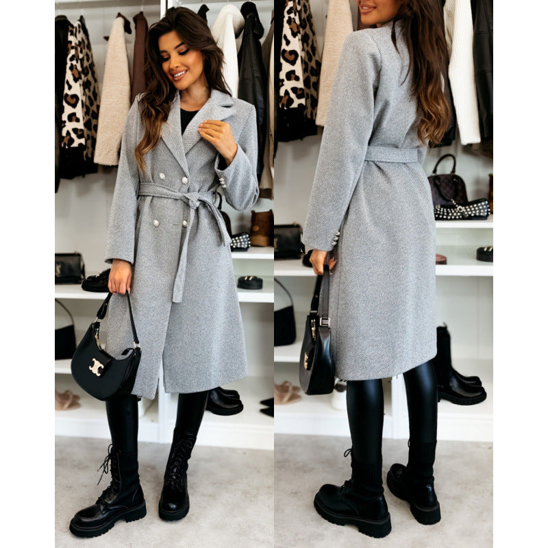 Damen Eleganter Trenchcoat mit asymmetrischem Schnitt und Gürtel R&B