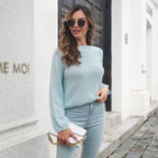 Damen lässiger Strickpullover mit weitem Arm R&B