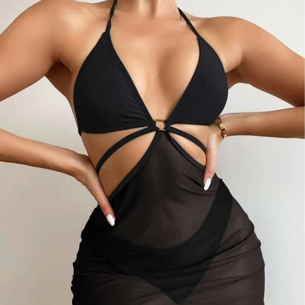 Damen Triangel-Bikini mit transparentem Wickelrock R&B