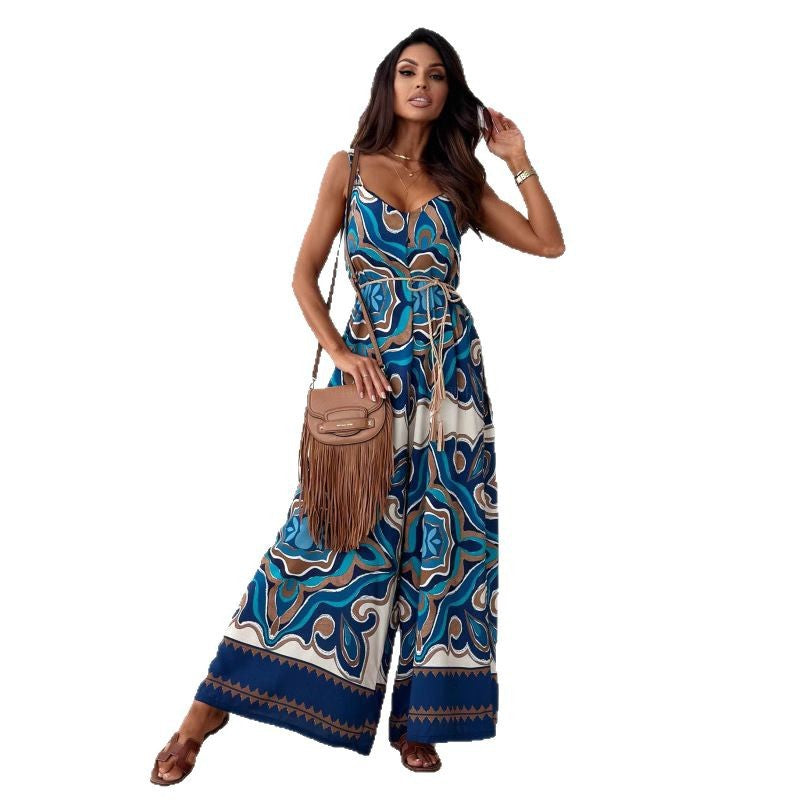 Damen Jumpsuit mit floralem Design und weit geschnittene Beinen R&B