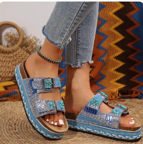 Damen Komfortable Riemchen-Sandalen mit kunstvollen Verzierungen und anpassbarem Riemendesign R&B