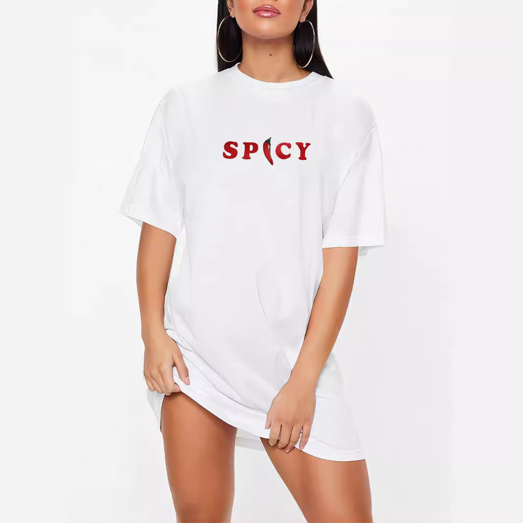 Damen T-Shirt-Kleid mit künstlerischem Blumenmotiv und figurbetontem Schnitt R&B